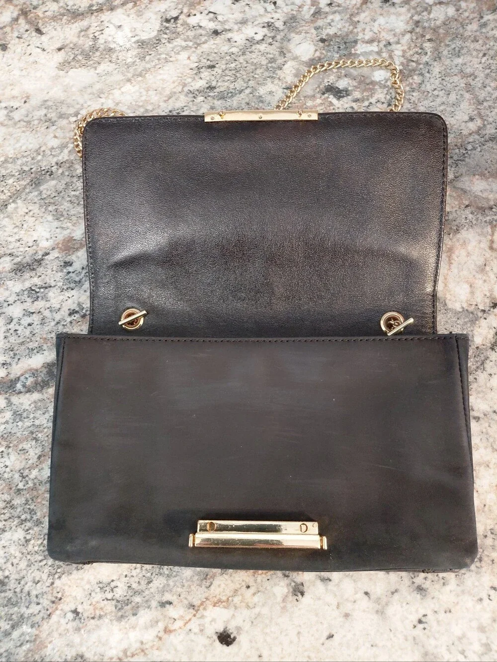 Banana Republic Suede & Leather Pushlock Black Metallic Crossbody Clutch Purse